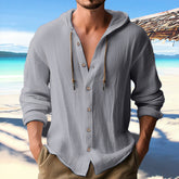 Hearujoy Vintage 100% cotton linen hooded shirts Men Long sleeve solid color hoodie cardigan Spring Autumn Fashion Casual Tops For Mens