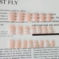 24pcs Pink Transparent Glue False Nails 2022 Flower Design Oval Press On Fake Nails Manually Removable Plastic Nail Art For Girl