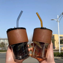Custom reusable glass cup with lid and straw Joker vintage premium glass bamboo cups creative coffee cups straw cups portable