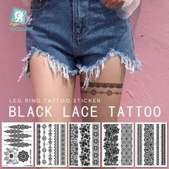 Black Lace Waterproof Temporary Tattoo Sticke Sexy Thigh Sticker Body Art Fake Tattoo Arm Sticker Female