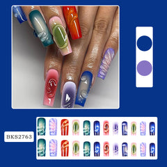 YICKYUE - 24PCS 3D Water Drops Decor y2k Nails Press On Coffin Reusable Adhesive False Nails Wearable Colorful Halo Fake Nails Long Ballet