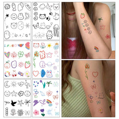 YICKYUE - 6pcs NewCartoon Pattern Colored Flower Heart Temporary Tattoo Stickers Waterproof Magic Tattoo Disposable Tattoo Stickers