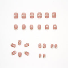 Simple French Fake Nails Art Nail Tips Press on False Nails Set Full Cover Artificial Short Square Head 24pcs/pack