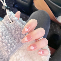 Aurora Powder Long Ballet Fake Nail Art With Glue Love Pink Detachable Girl Acrylic Full Cover Press On False Nail Tips