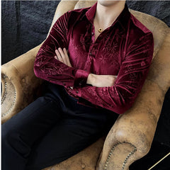 Hearujoy Korean Style Elastic Velvet Shirt For Men Spring Autumn Long Sleeve Slim Fit Tops Fashion Vintage Shirts Barber Nightclub