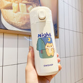 Japanese Style Kawaii Good Morning 304 Stainless Steel Bouncing Mug Water Cup Student Cute Pea Mug Outdoor Portable Water Bottle