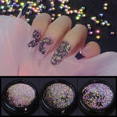 Yickyue Fashion Holographic Glitter Drill Nail Art Accessories Crystal Half Balls Mermaid Beads Colored Shiny Laser Decorative Nail Gems