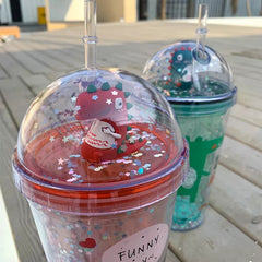 Net Red Dinosaur Straw Cup Ins Wind Vibrato Water Bottles Portable Female Double Quicksand Plastic Girl Student Cups Gifts