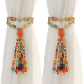 YICKYUE Magnetic Curtain Tiebacks, 2 Pack Colorful Agate Tassel Curtain Drapery Holdbacks, Boho Curtain Ties for Home Office Decorative