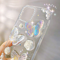 Retro 3D butterfly beauty phone case for iphone 12 mini 11 pro max 8 plus x xsmax 7 xr soft silicone Pearl cartoon cute cover