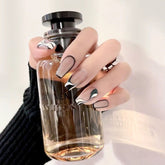 24Pcs False Nails Black White Wavy Lines Detachable Long Ballerina Fake Nails Wearable Full Cover Press On Nail Art Tips Makeup