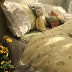 YICKYUE - Fairyfair lace green yellow floral bedding set,cute sweet flower cotton full queen home textile bed skirt pillowcase duvet cover