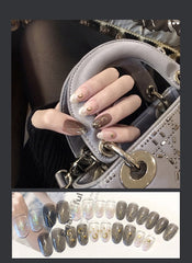 ENDRRFLLA 24pcs Bronzing Moon Star Oily False Nail Brown Removable Manicure Full Cover Long Nail Decoration 2022 Design Beauty