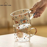 MDZF SWEETHOME 500ml Creative Scale Glass Mug Breakfast Milk Coffe Cup Household Couple Water Cup Sun Eye Pattern Drinkware