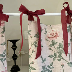 YICKYUE - 2PC/lot Rose Pattern Door Curtains Printed Light Pink Imitation Linen Short Curtains Cafe Kitchen Cabinet Valance Home Decor