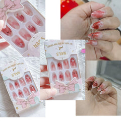 24pcs Pink Rose Design False Nail Patch Coffin Fake Nails Removable Long Paragraph Fashion Manicure Nail Art Press On Nail Tips