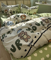 Yickyue - Cute cartoon bear lion elephant bedding set,twin full queen green lovely cotton home textile bed sheet pillow case quilt cover