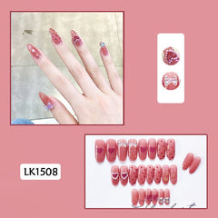 24pcs Pearl Wear Long Paragraph Fashion Manicure Patch False Nails Save Time Wearable Jelly Nail Patch TY