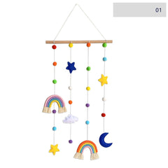 Rainbow Macrame Wall Haing With Pom Pom Photo Display Cute Wall Haing Boho Home Decor Picture Frames for Nursery Baby Kid Room