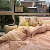 Yickyue Plaid Aesthetic Duvet Cover Luxury Hotell Normal Nordic Bed Cover Cotton Kids Girl Vintage Neutral Sabanas Bed Set Blackpink