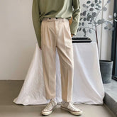 Hearujoy Korean Men Casual Suit Pants Dropping Feel Loose Straight Ankle-Length Pants Spring Summer Youth Fashion cropped Trousers