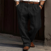 Hearujoy Mens Linen Pleated Pants Front Pockets Straight Cotton Blend Long Trousers Spring Summer Holiday Fashion Loose Pant Oversized