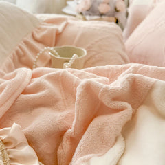 YICKYUE - Romantic French Vintage Carved Velvet Lace Ruffles Flowers Embroidery Bedding Set Velvet Fleece Duvet Cover Bed Sheet Pillowcase