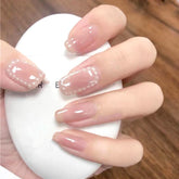 24PCS fake nails with glue sticker Pearl Mid-length Manicure patch removable full cover nails for girls