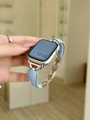 YICKYUE - Luxury Leather Band For Apple Watch Ultra 10 9 8 SE 7 6 5 Women Metal Bracelet Strap For iWatch 38mm 40 41mm 42mm 45mm 46mm 49mm