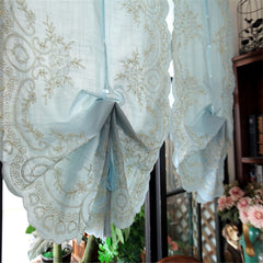 YICKYUE - Free Shipping Elegance Purdah Embroidery Shades Lifting Valance Balloon Romantic Shades Finished Fan Draw Ribbon Short Drapes