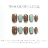 YICKYUE - 10 pcs Handmade Fake Nail Short Style Retro Brown Detachable False Nails Tips Reusable Press On Nails Coffin Manicure Art