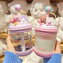 Kawaii Bear Candy Water Bottle Drinking Bottle Water Bottle For Coffee Juice Milk Tea Portable Bottle Straw Cup With Lid Straw