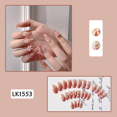 24pcs Pearl Wear Long Paragraph Fashion Manicure Patch False Nails Save Time Wearable Jelly Nail Patch TY