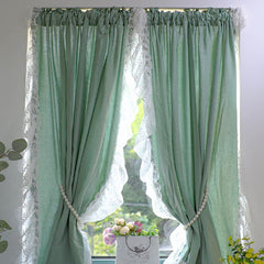 Yickyue Korean Short Curtains for Living Room Green Apricot Window Curtain Panel Customized Half Curtain for Kitchen Bathroom Door Decor