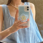 Korea cute clear flower Bracket Gradient blue soft Case for iPhone 13 12 11 Pro Max XS Max X XR lovely Glitter Shell Stand Cover
