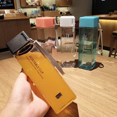 Transparent Daisy Square Plastic Matte Water Cup Outdoor Cold Juice Water Sports Cup with Portable Milk Rope Frosted Water Cup