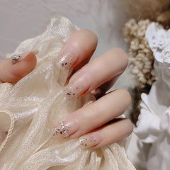 Japanese Nails 24PCS Fake Nails With Glitter Shiny Rhinestones Nail Acrylic Sweet Full Coverage Press On Nails Free Shipping