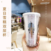 Double Layer Plastic Cups With Straw And Lids Cover For Girl Heat Insulated Plastic Bottle Water Cup Household Office Bpa Free