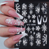 5D Nail Snowflakes Nail Art Stickers White Glitter Decals Nail Sliders Winter Christmas Decorations Manicure Foils TRSTZ5D01-08