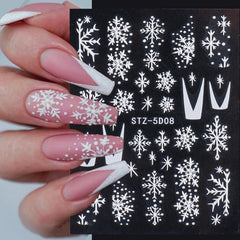 5D Nail Snowflakes Nail Art Stickers White Glitter Decals Nail Sliders Winter Christmas Decorations Manicure Foils TRSTZ5D01-08