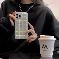 Luxury Square lattice frame Laser color soft silicone case for iPhone 13 12 11 Pro Max XS XR X Max fashion lens protective cover