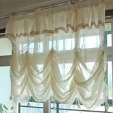 Yickyue Pastoral Roller Shutter with Valance Balloon Blinds Solid Beige Finished Kitchen Cafe Cortinas Korean Style Pull-ties Curtains