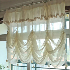 Yickyue Pastoral Roller Shutter with Valance Balloon Blinds Solid Beige Finished Kitchen Cafe Cortinas Korean Style Pull-ties Curtains