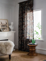 1.5M Width Bohemian Leopard Geometric Print Curtain Living Room Study Cotton Linen Semi-blackout Curtain