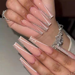 New Fake Nails French Nail Tips Press On Acrylic Nails Full Cover Nails Stick Stickers Reusable Set Design Acrylic Artificial