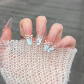 YICKYUE - 10pcs Handmade Press on Nails Leopard Print Blue Cat Eye Fake Nail Tips Wearable Detachable Spice Girls Long Almond False Nails