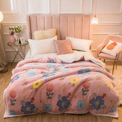 220x230cm 220x240cm Thicken Warm Winter Duvet Cover Lovely Flower Animal Printed Fleece Quilt Cover 1pc Bedding Comforter Case