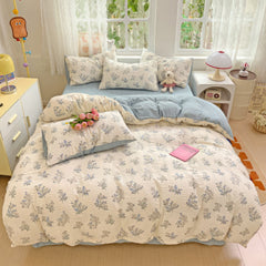 YICKYUE - Pastel Blue Flowers Print Bedding Set