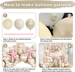 YICKYUE - 132 Pcs Pearl Sand White Balloon Garland Arch Pink Bow Balloon for Girls Princess Wedding Baby Shower Birthday Party Decoration