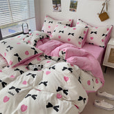 YICKYUE - Washed Cotton Bowknot Bedding Set Duvet Cover Pillowcase bed sheet Washed Full Size Bed Linen Duvet Cover Set Queen/King 180 220